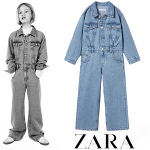 ZARA Kids Girls Blue Denim Jean Jumpsuit